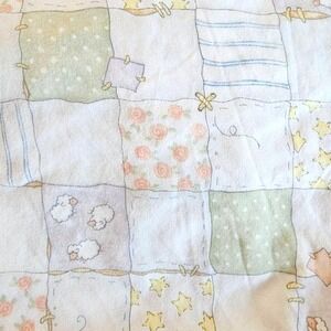 Vtg Boyds Bears Fitted Sheet & Crib Skirt Ruffled Patchwork Pastel Sheep Bedding